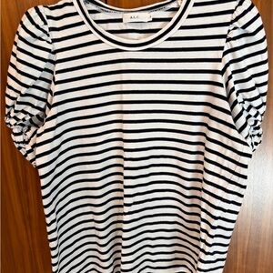 A.L.C. Black and White Striped Puff-Sleeve Tee